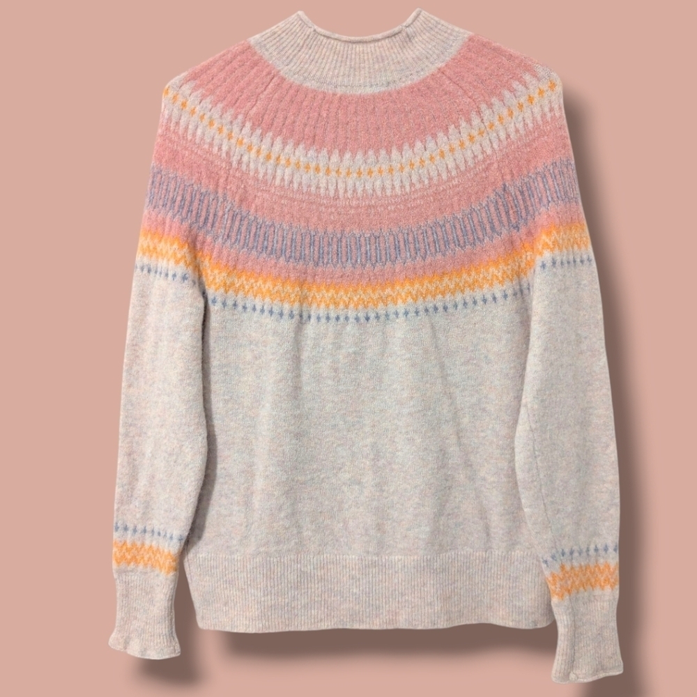J. Crew Pink Orange Merino Wool Alpaca Supersoft Yarn Fair Isle Rollneck Sweater - Picture 3 of 9